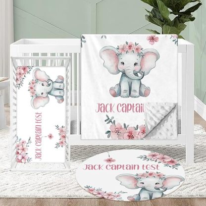 Personalized Crib Bedding Set for Baby, 3 Pcs Double Layer Custom Name Crib Set