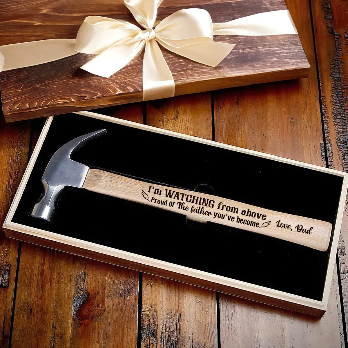 I’m Watching From Above, Proud Of The Dad You’ve Become - Personalized Wooden Hammer