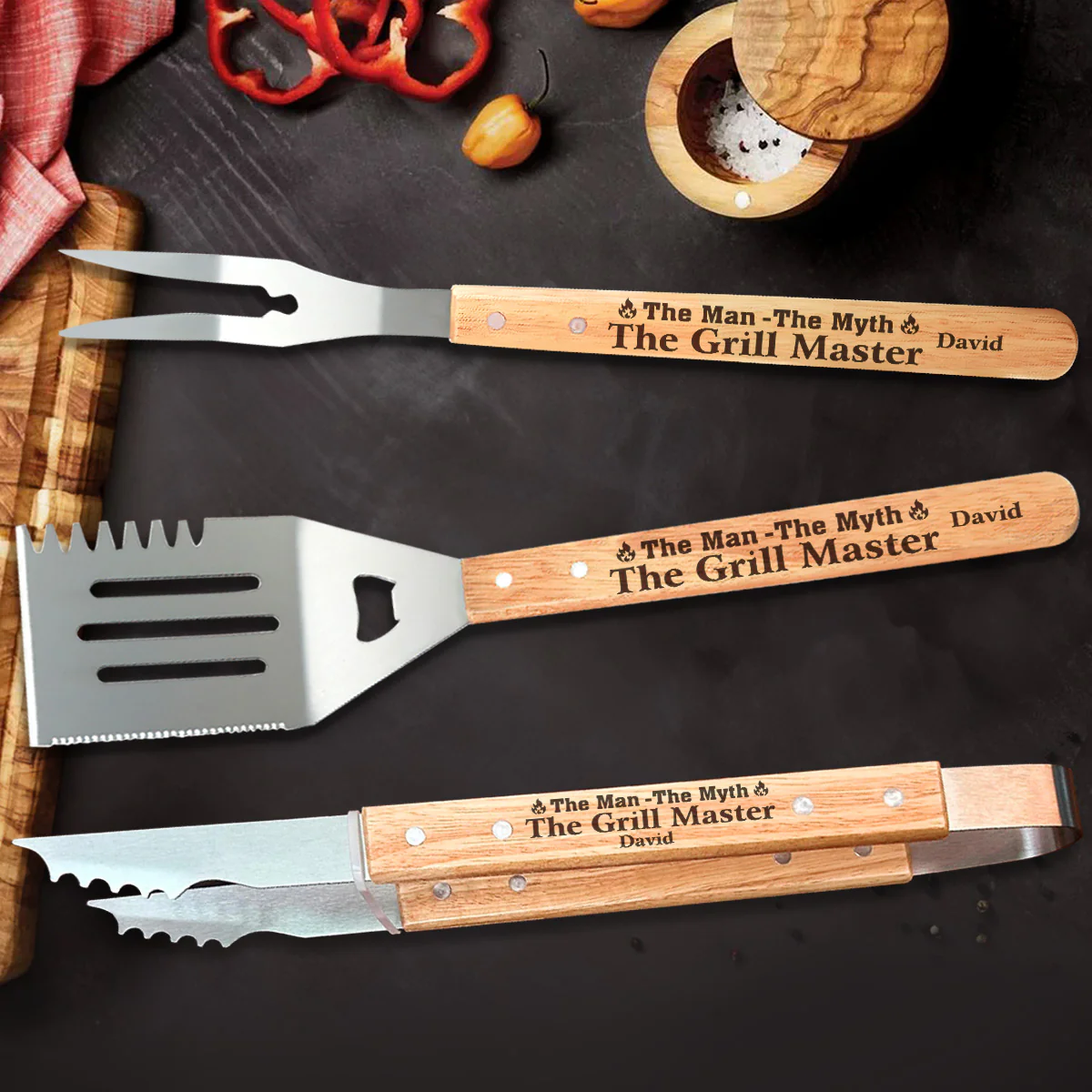 The Man The Myth The Grill Master - Personalized BBQ Spatula Or Tool set