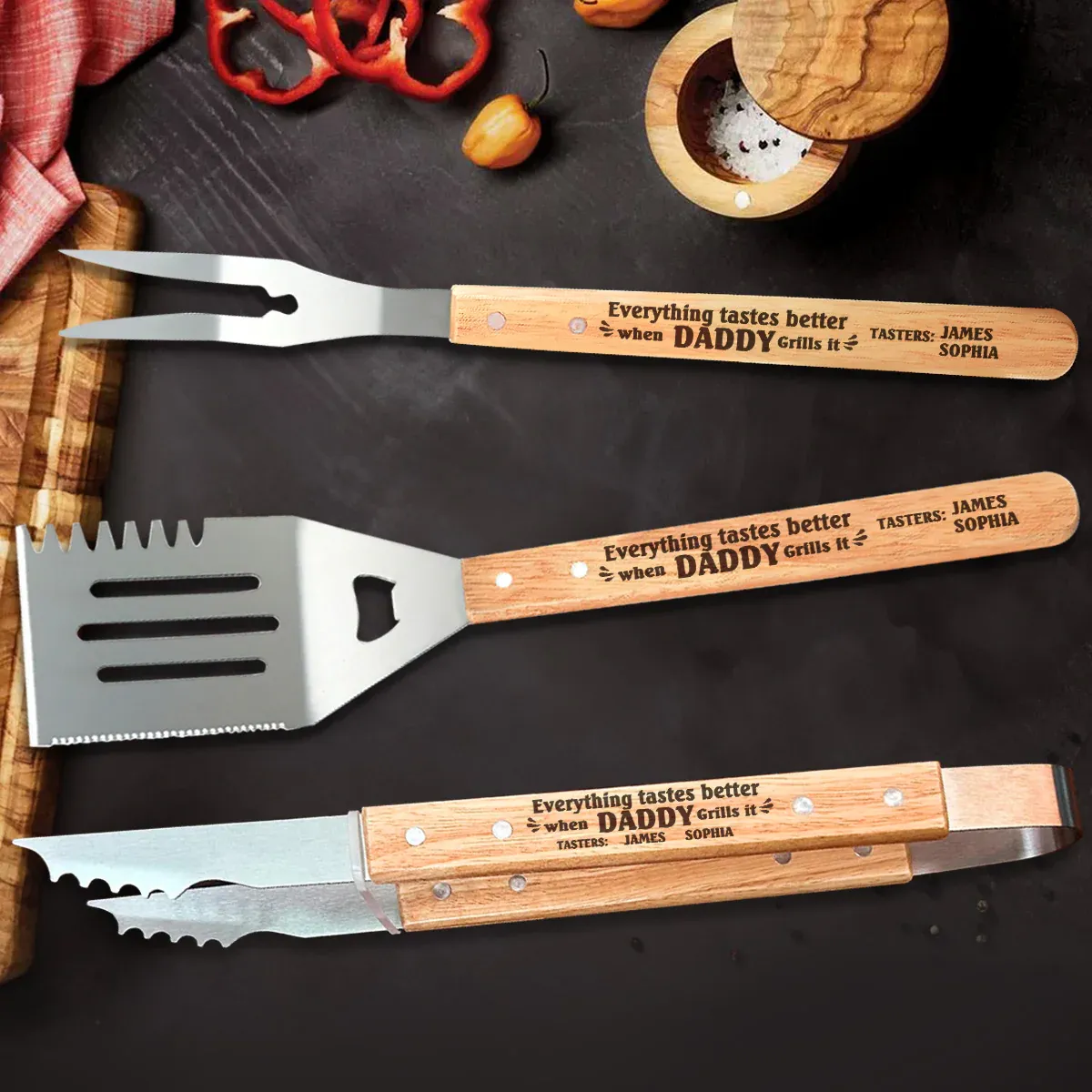 Everything Tastes Better When Daddy Grills It - Personalized BBQ Spatula Or Tool set
