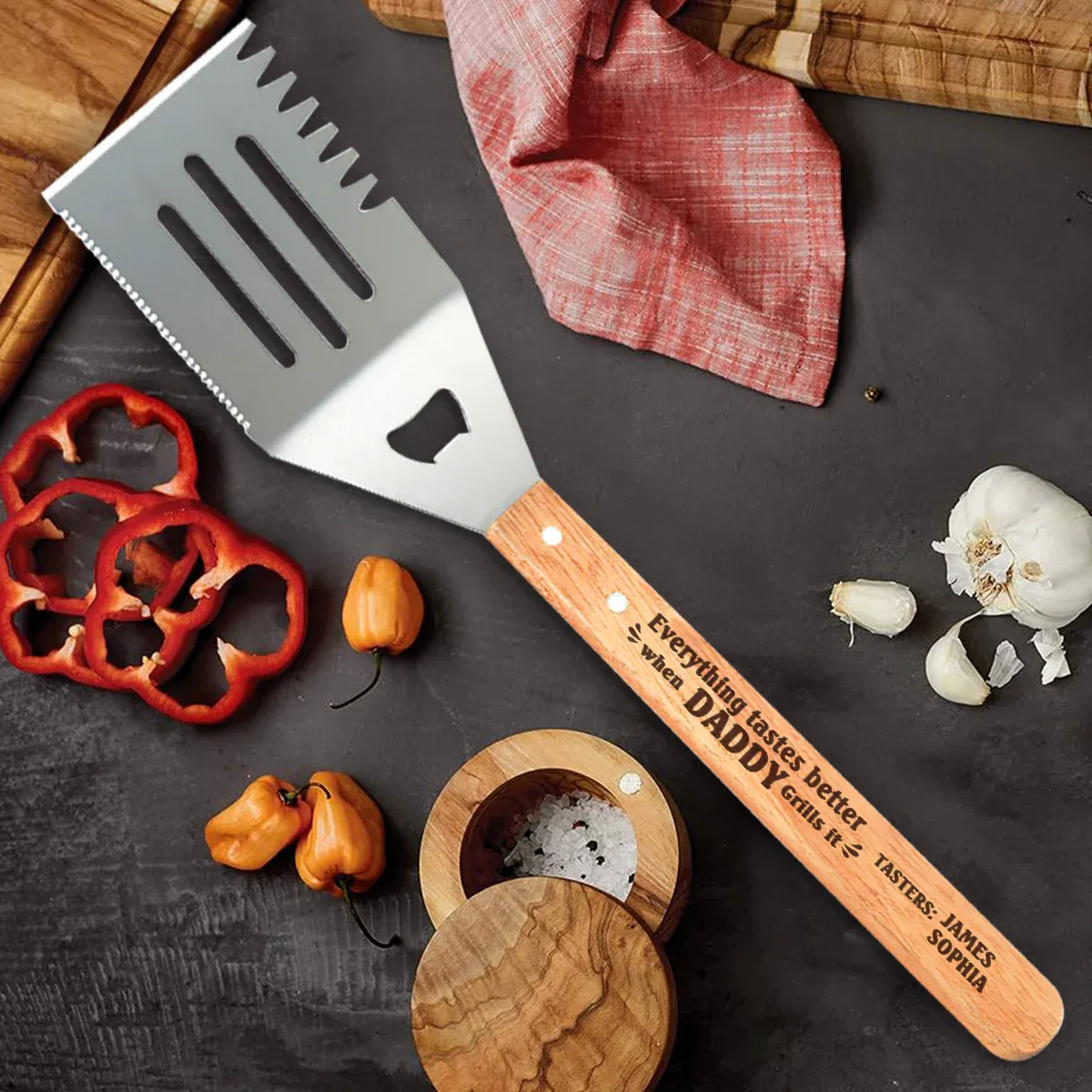 Everything Tastes Better When Daddy Grills It - Personalized BBQ Spatula Or Tool set