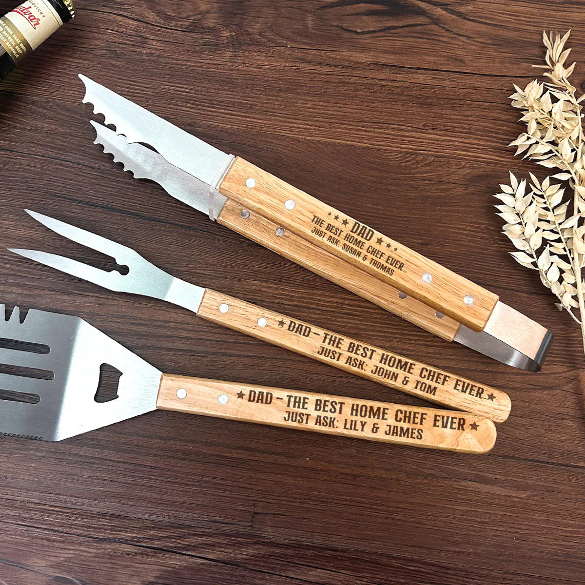 Dad The Best Home Chef Ever - Personalized BBQ Spatula Or Tool set