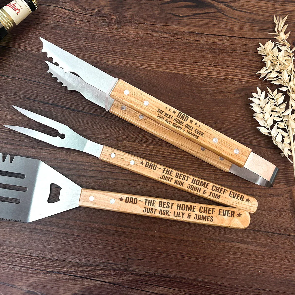 Dad The Best Home Chef Ever - Personalized BBQ Spatula Or Tool set