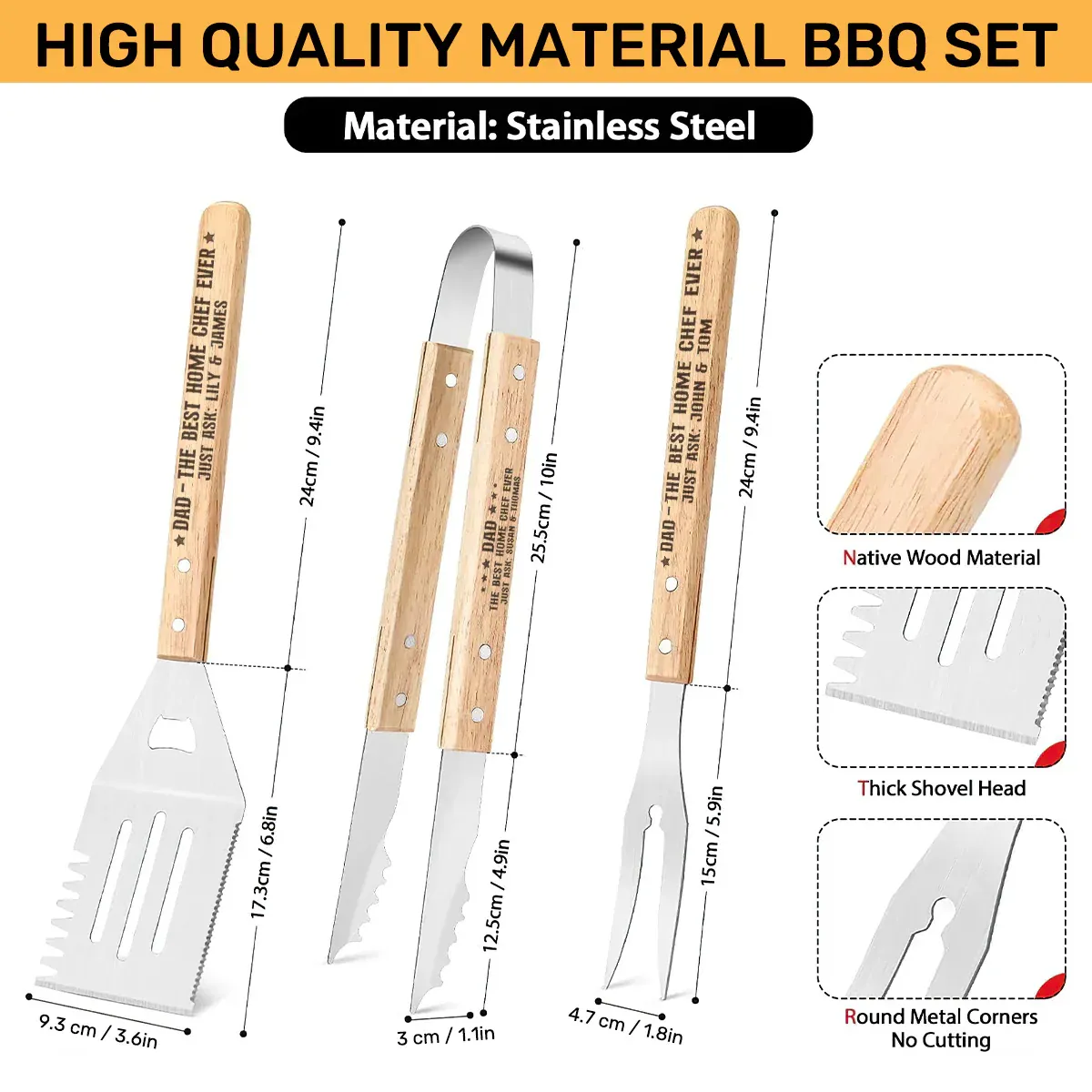 Dad The Best Home Chef Ever - Personalized BBQ Spatula Or Tool set