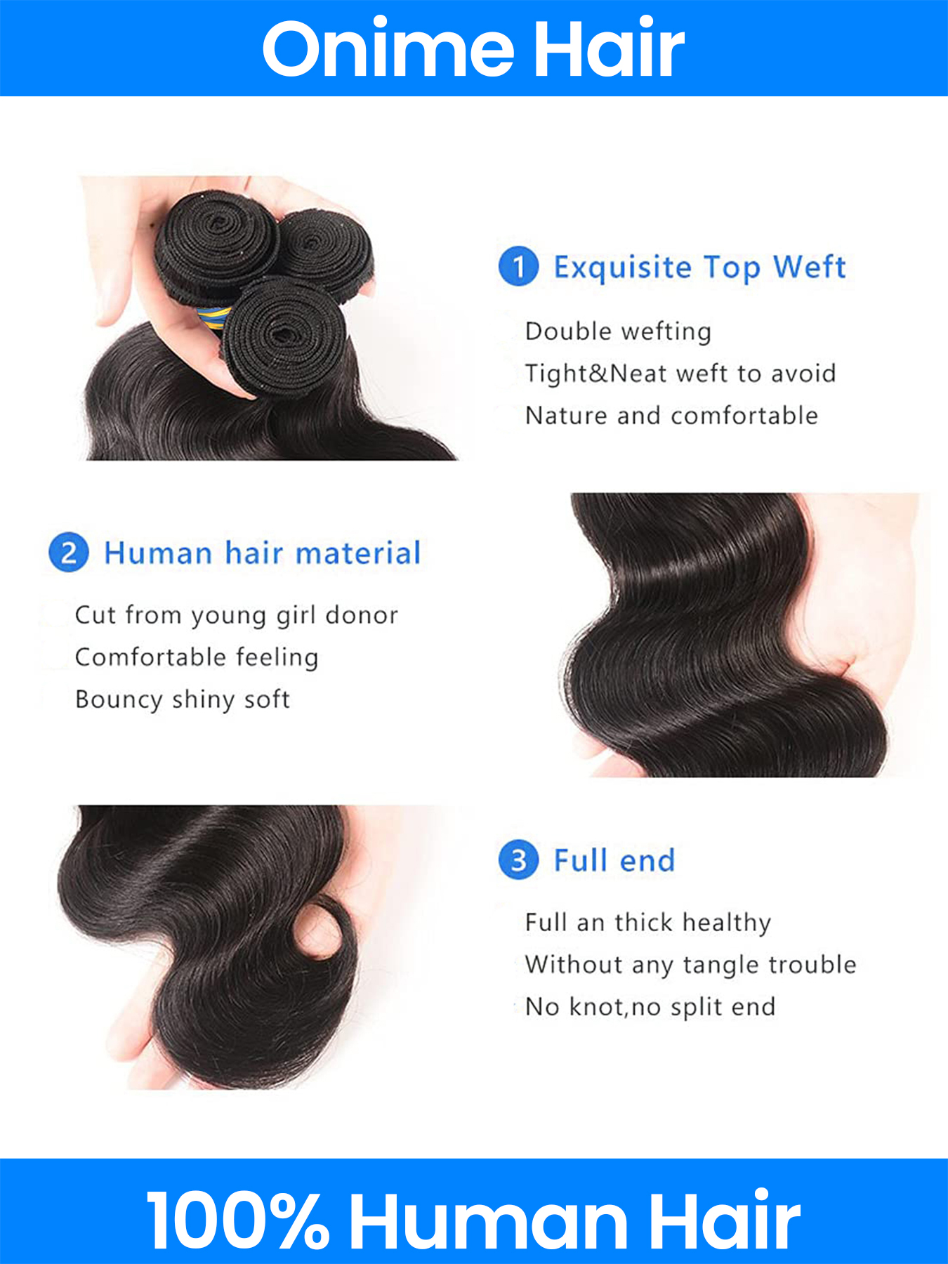 Onime 3 Bundles Of Super Virgin Body Wave Hair Bundle Deals Human Hair Body Wave