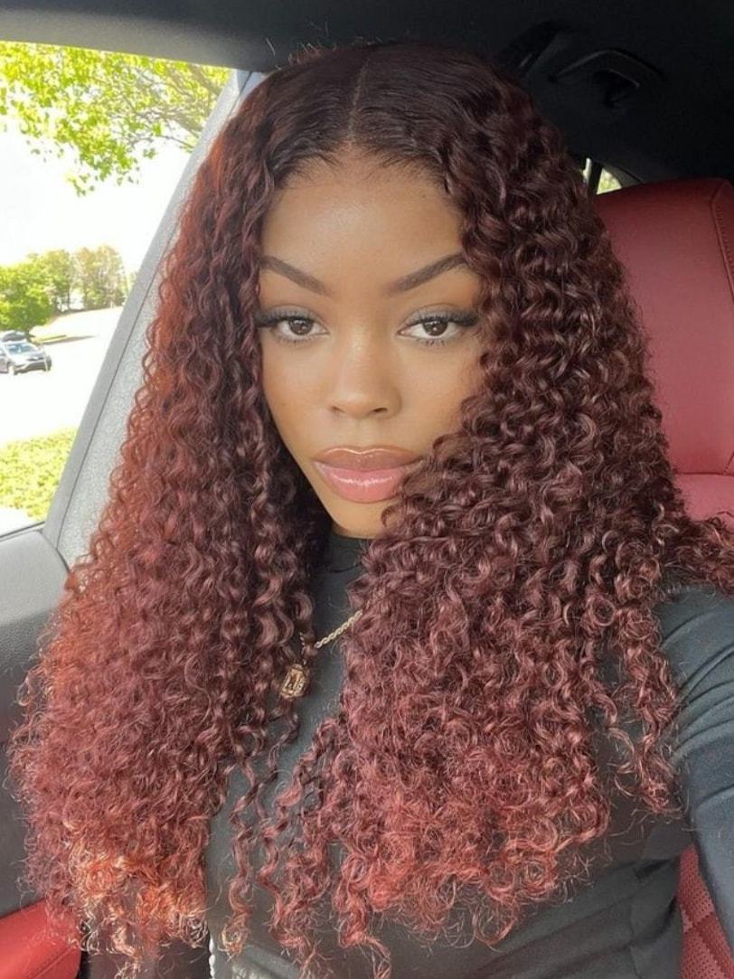 Onime Jerry Curly Reddish Brown Lace Wig 5x5 Bye Bye Knots Put On and Go Human Hair Wigs