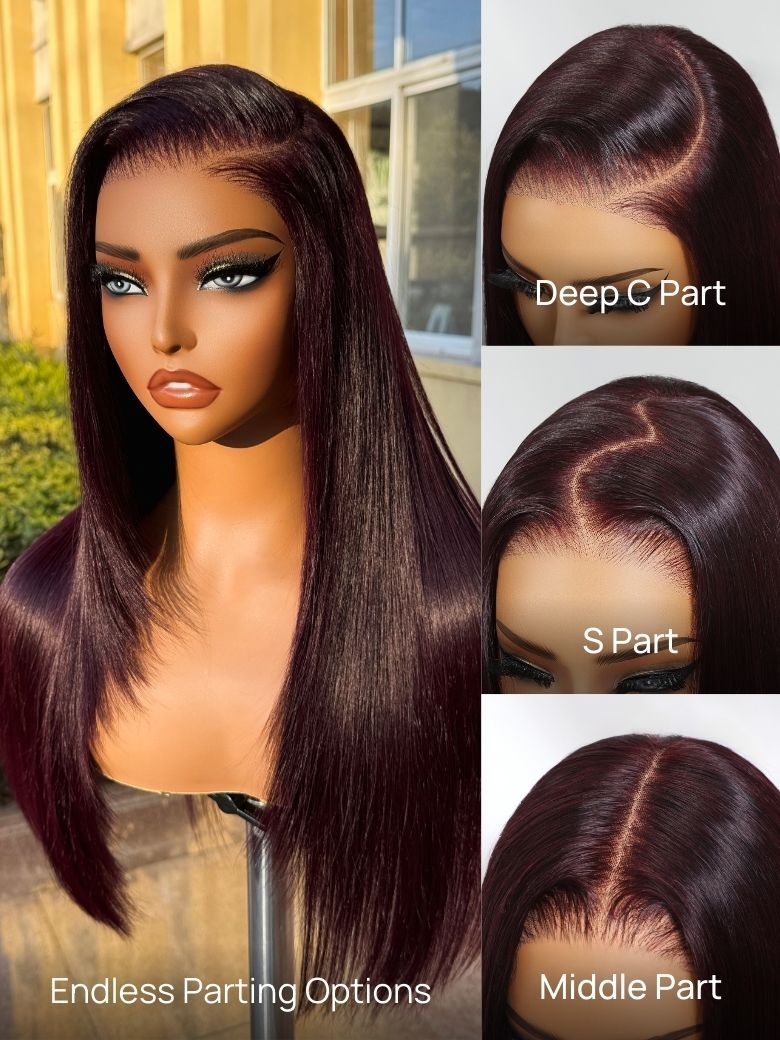Onime13x4 Burgundy Plum Layer Cut Straight Lace Frontal Wig Pre-everything Invisible Knots Put on and Go Wig