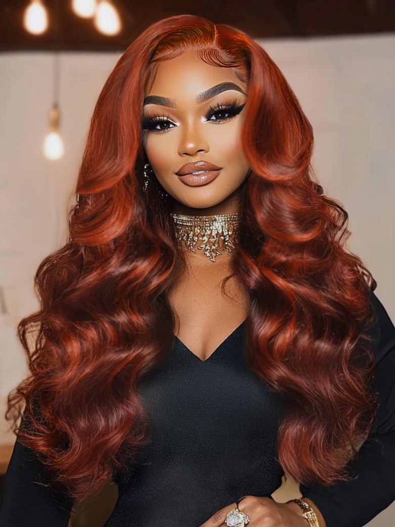 Onime 13x4 Loose Wave Frontal Wig Deep Mahogany with Orangey Highlights Bye Bye Knots Wig