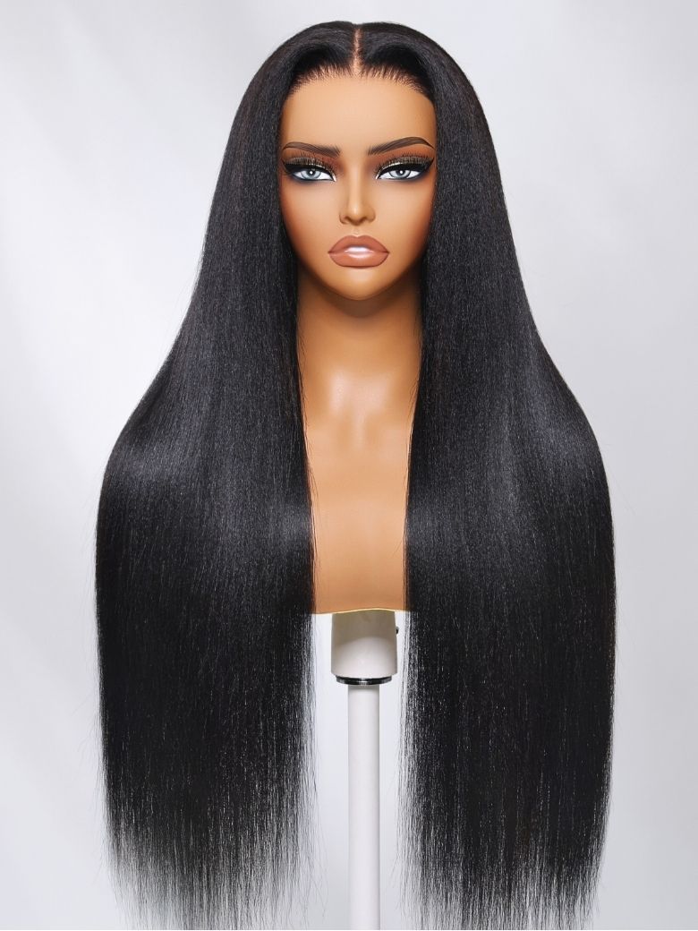 Onime Youtuber's Same Yaki Straight 7x7 And 5x5 Bye Bye Knots Put On and Go Glueless Lace Wig Light Kinky Straight