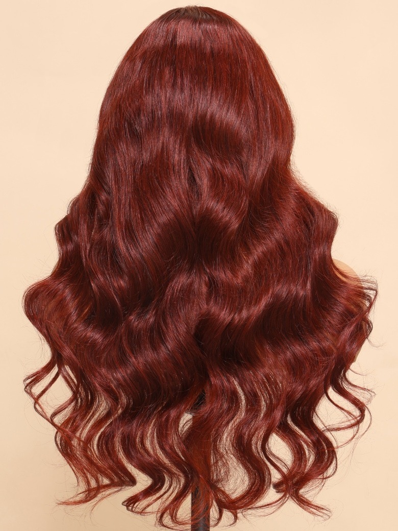 Onime13x4 Reddish Brown Body Wave Wig Pre Bleached Invisible Knots Glueless Human Hair Wigs