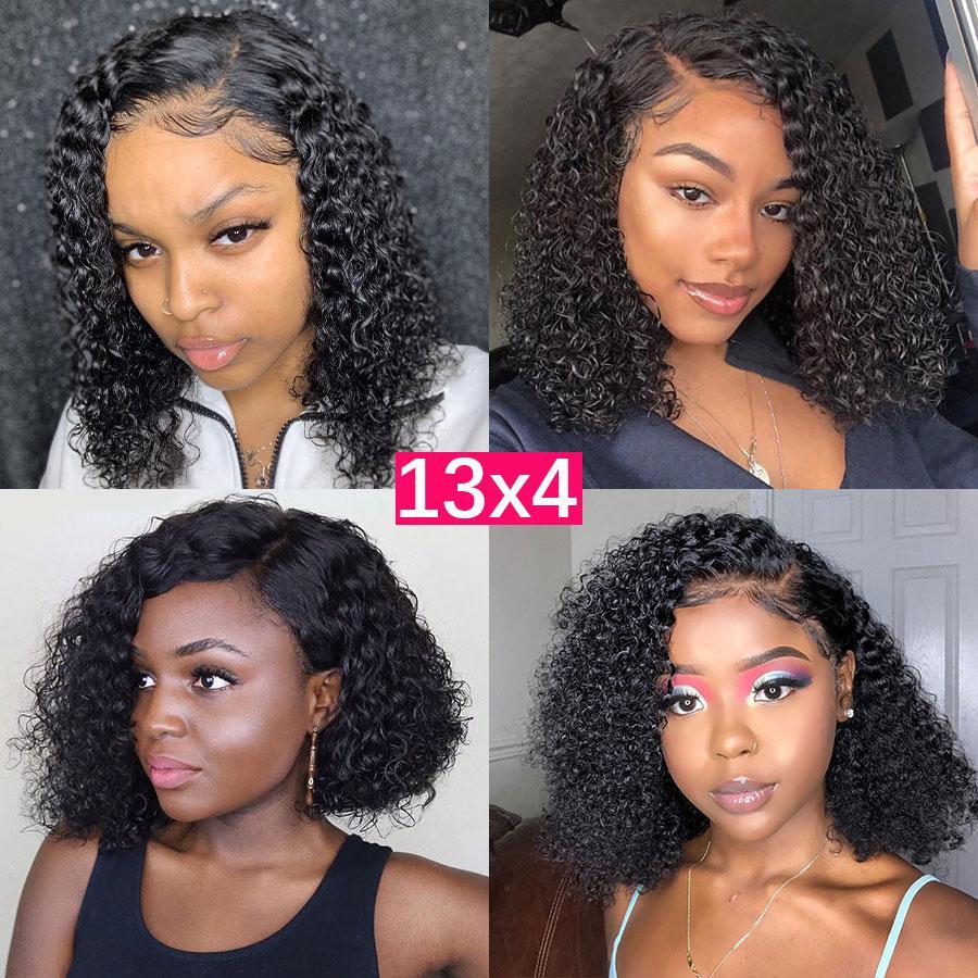 Onime Short Bob Wigs Kinky Curly Human Hair 4x4 13x4 13x6 Lace Front Wigs Pre Plucked with Baby Hair Natural Black
