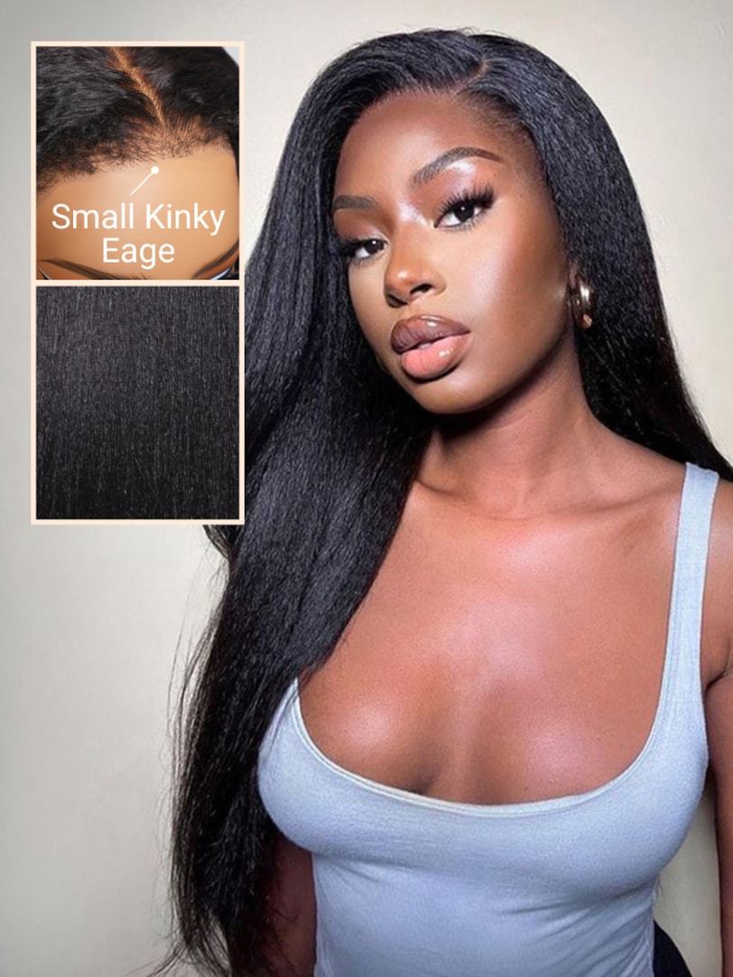 Onime 13x6 Pre-Everything Wig _ Yaki Straight Kinky Edges Crystal 13x6 Lace Front Ear to Ear Put on and Go Wig