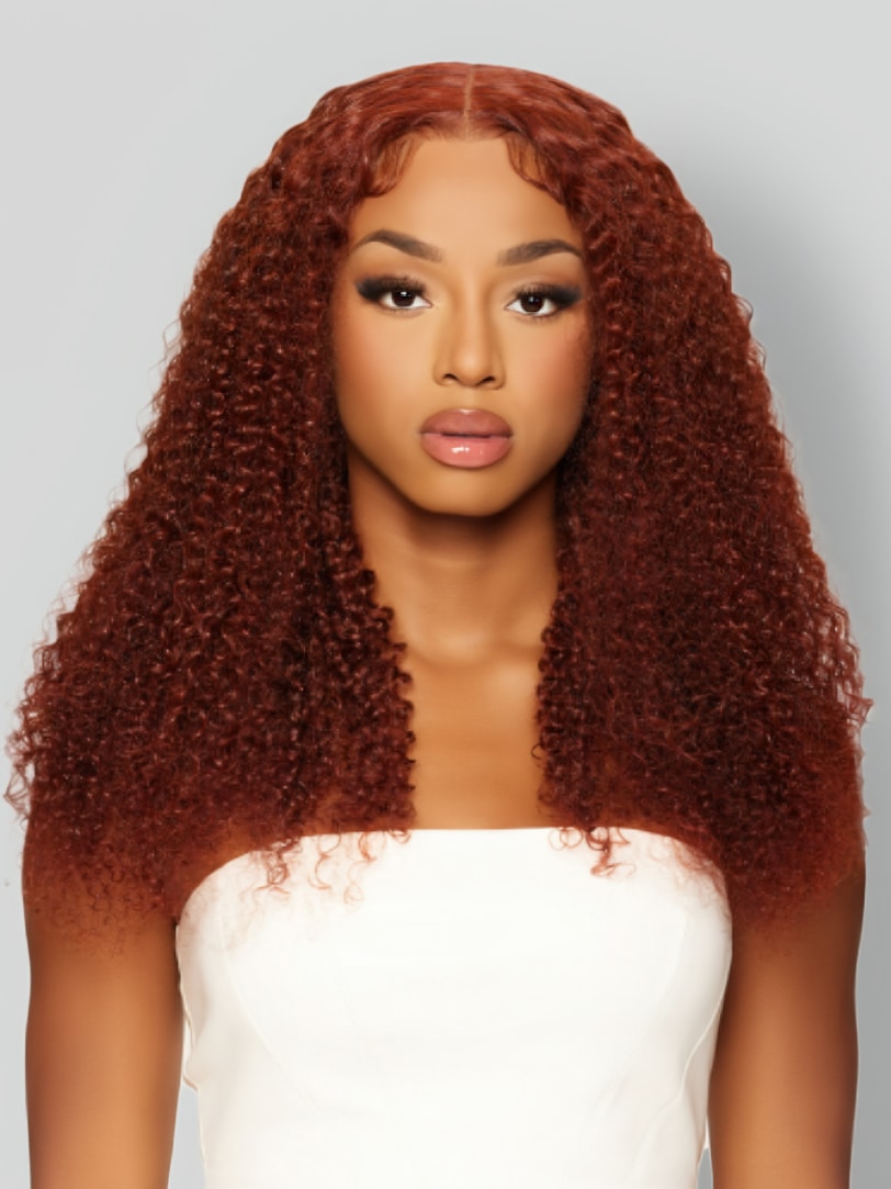 Onime Jerry Curly Reddish Brown Lace Wig 5x5 Bye Bye Knots Put On and Go Human Hair Wigs