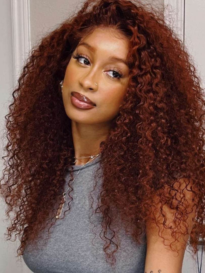 Onime Jerry Curly Reddish Brown Lace Wig 5x5 Bye Bye Knots Put On and Go Human Hair Wigs