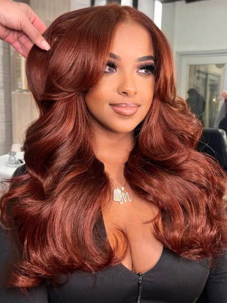 Onime13x4 Reddish Brown Body Wave Wig Pre Bleached Invisible Knots Glueless Human Hair Wigs
