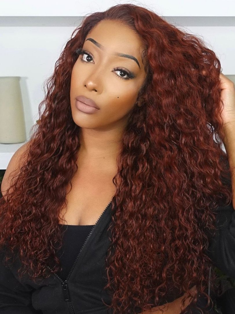 Onime Pre everything Wig 2.0™_ Onime 13x4 Lace Reddish Brown Water Wave Real Ear to Ear Lace Put on and Go Frontal Wig