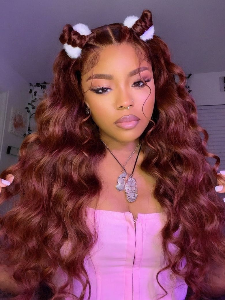 Onime13x4 Reddish Brown Body Wave Wig Pre Bleached Invisible Knots Glueless Human Hair Wigs