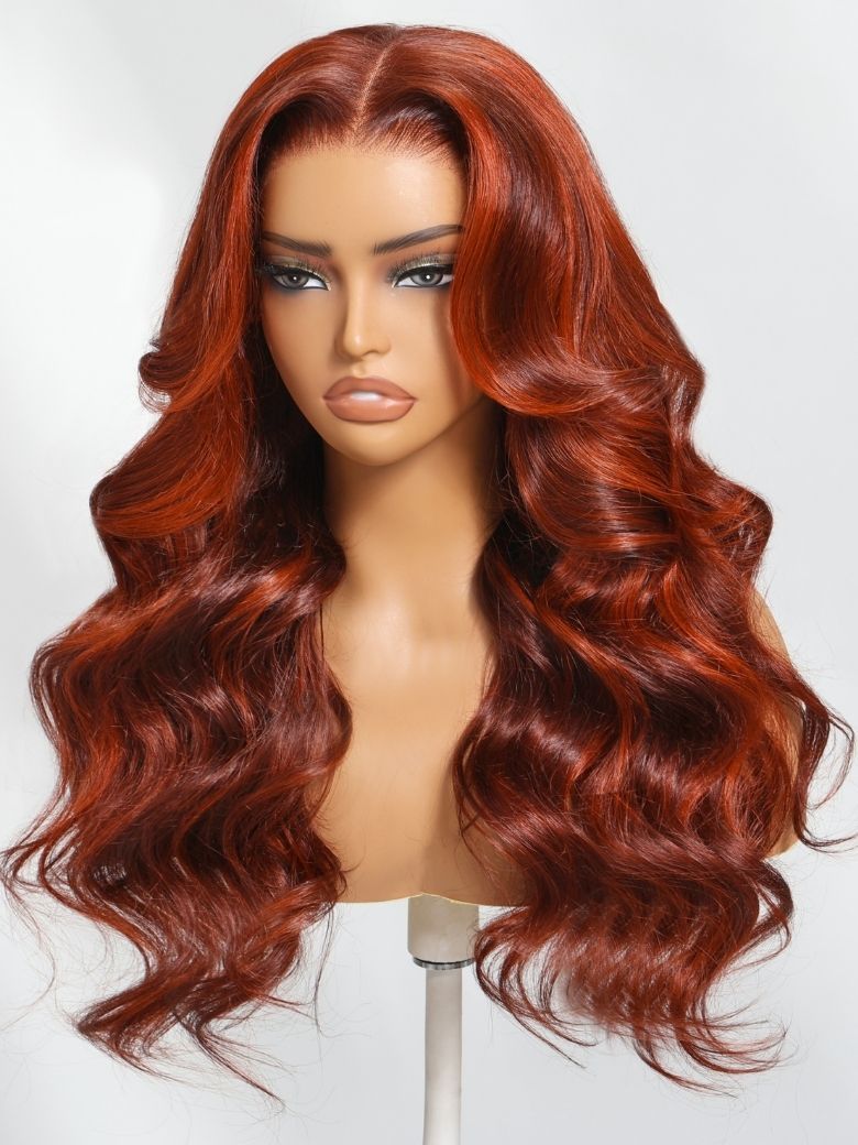 Onime 13x4 Loose Wave Frontal Wig Deep Mahogany with Orangey Highlights Bye Bye Knots Wig