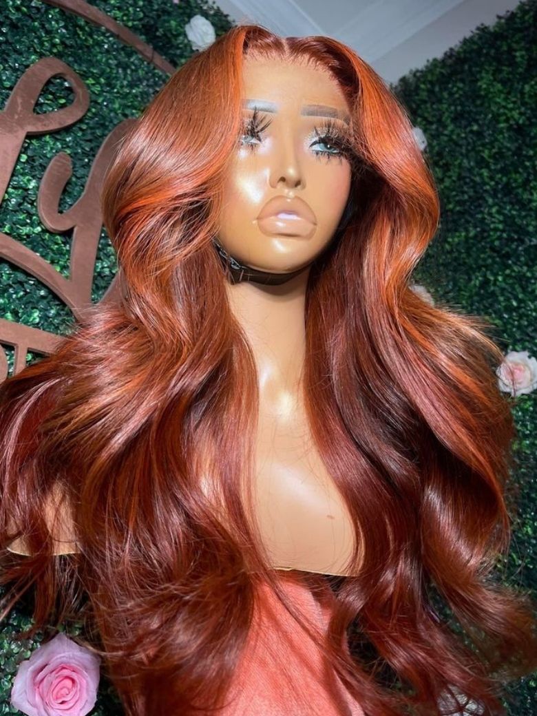 Onime 13x4 Loose Wave Frontal Wig Deep Mahogany with Orangey Highlights Bye Bye Knots Wig