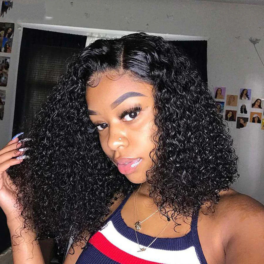 Onime Short Bob Wigs Kinky Curly Human Hair 4x4 13x4 13x6 Lace Front Wigs Pre Plucked with Baby Hair Natural Black