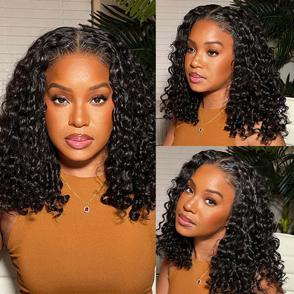 Onime Wear Go Wigs Water Wave Hair Pre Cut 4x4 HD Lace Closure Short Bob Glueless Wig