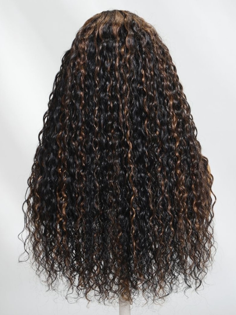 Onime 7x7 Golden Brown Highlight Wig Water Wave Bye Bye Knots Lace Closure Wig 150% Density Pre-sale