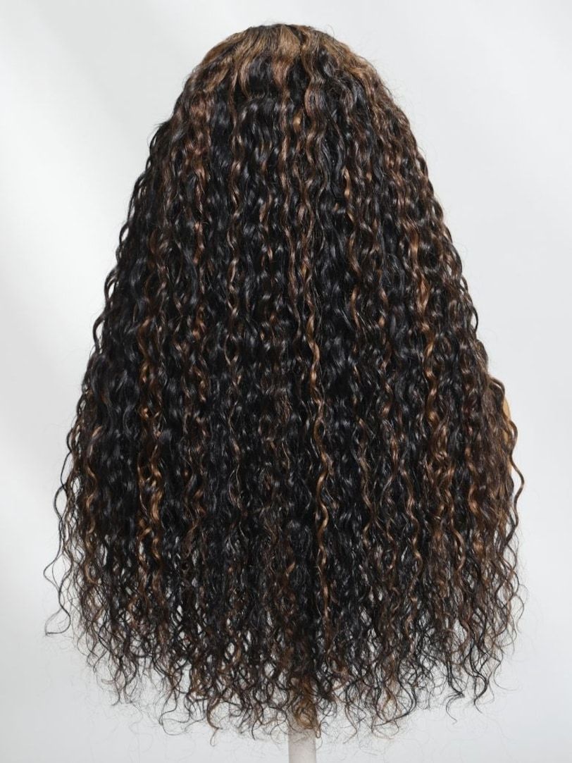 Onime 7x7 Golden Brown Highlight Wig Water Wave Bye Bye Knots Lace Closure Wig 150% Density Pre-sale