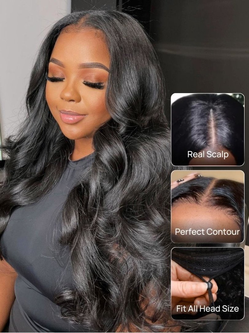 Onime Glueless V Part Wig Body Wave Human Hair None Lace Wigs Easy To Install Beginner Friendly