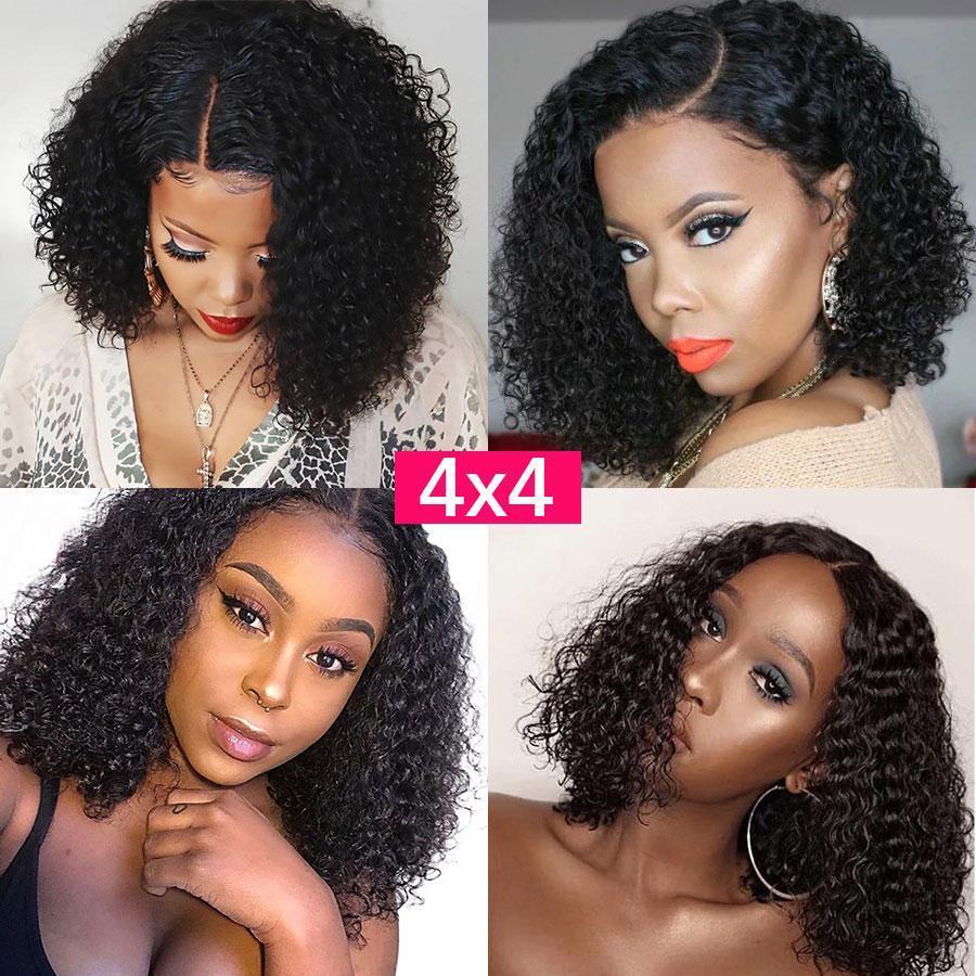 Onime Short Bob Wigs Kinky Curly Human Hair 4x4 13x4 13x6 Lace Front Wigs Pre Plucked with Baby Hair Natural Black