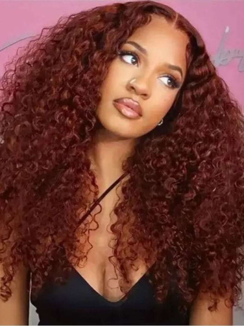 Onime Double Wear 4x4 Water Wave Lace Closure Wig Ombre Auburn & Reddish Brown 2 Styles in 1 Put on and Go Wig