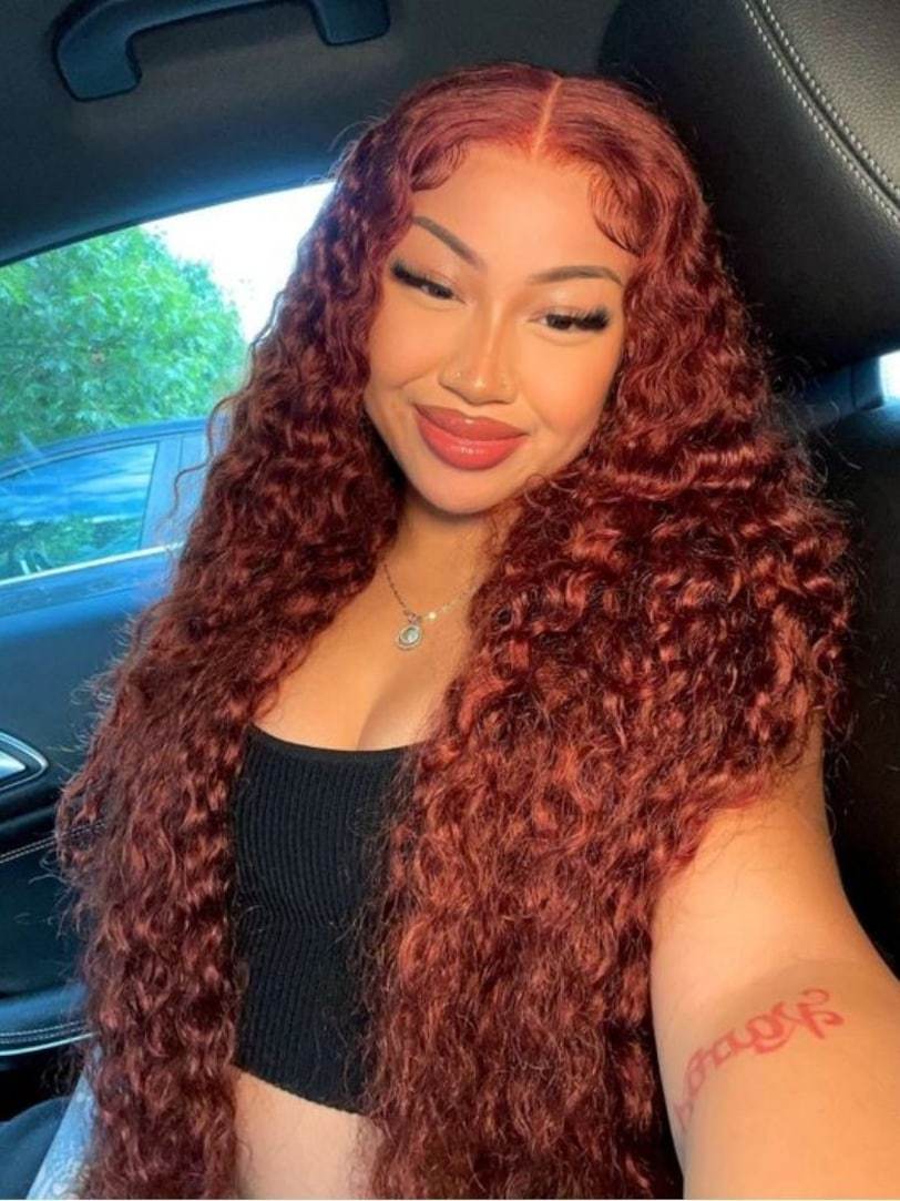Onime Double Wear 4x4 Water Wave Lace Closure Wig Ombre Auburn & Reddish Brown 2 Styles in 1 Put on and Go Wig