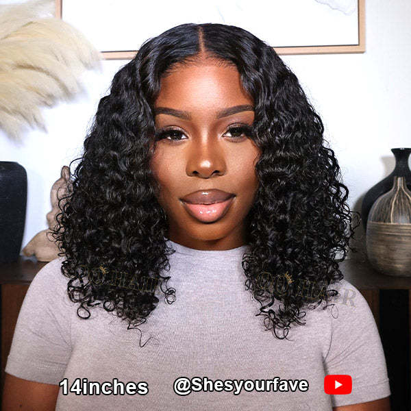 Onime Wear Go Wigs Water Wave Hair Pre Cut 4x4 HD Lace Closure Short Bob Glueless Wig