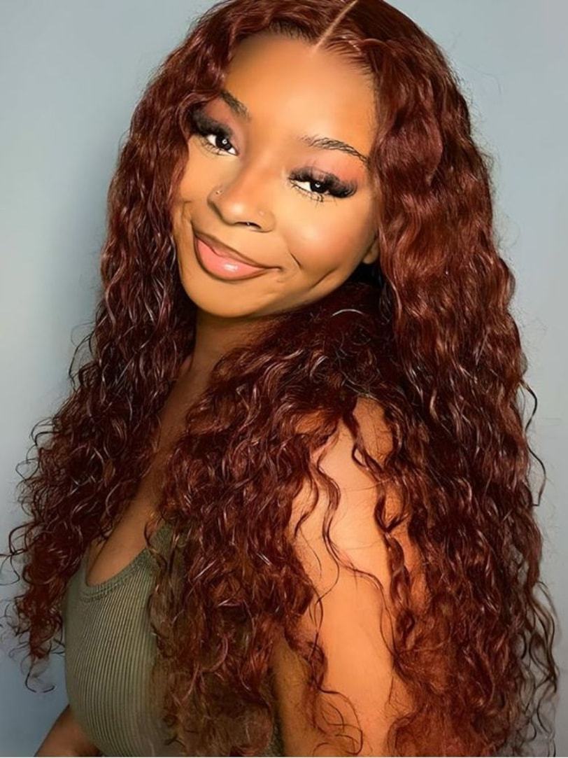 Onime Double Wear 4x4 Water Wave Lace Closure Wig Ombre Auburn & Reddish Brown 2 Styles in 1 Put on and Go Wig