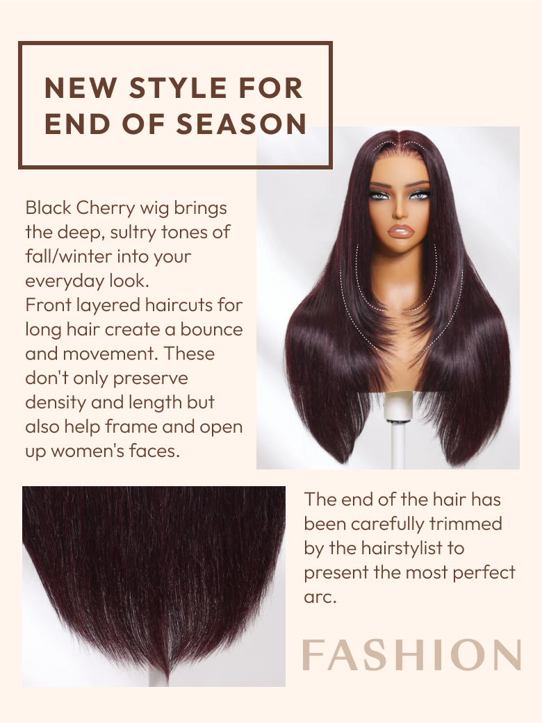 Onime13x4 Burgundy Plum Layer Cut Straight Lace Frontal Wig Pre-everything Invisible Knots Put on and Go Wig