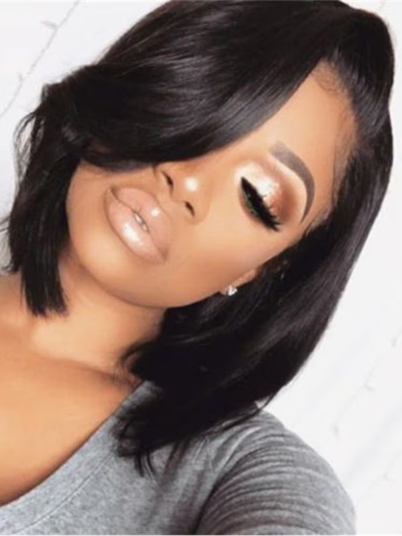 Onime 4x4 Pre-cut Lace Closure Bob Wig Side Part 12inch Pre-bleached Invisible Konts Put On and Go Human Hair Wig