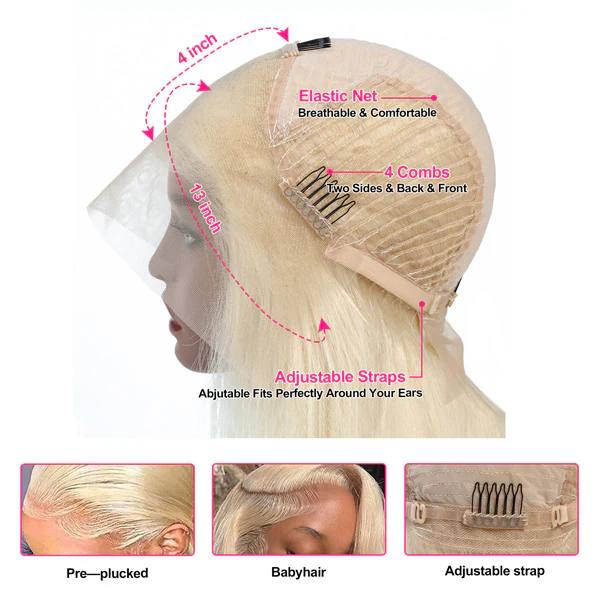 Onime 613 Blonde Bob Wigs Human Hair Lace Front Wigs Preplucked with Baby Hair