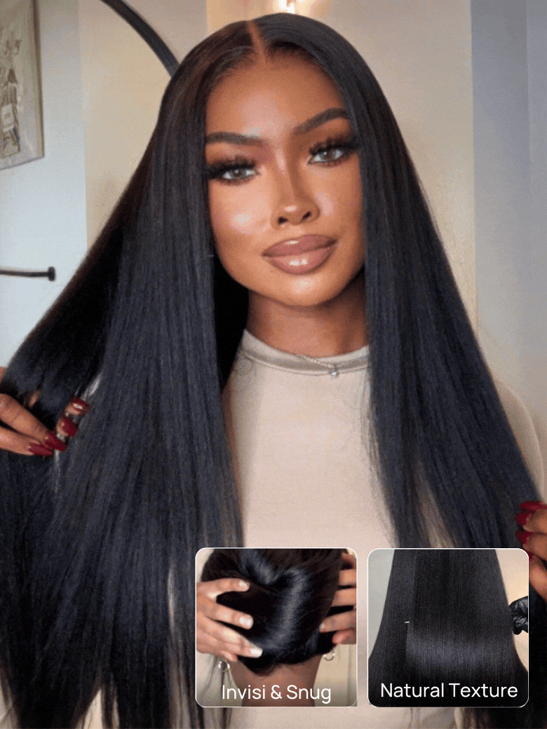 Onime Youtuber's Same Yaki Straight 7x7 And 5x5 Bye Bye Knots Put On and Go Glueless Lace Wig Light Kinky Straight