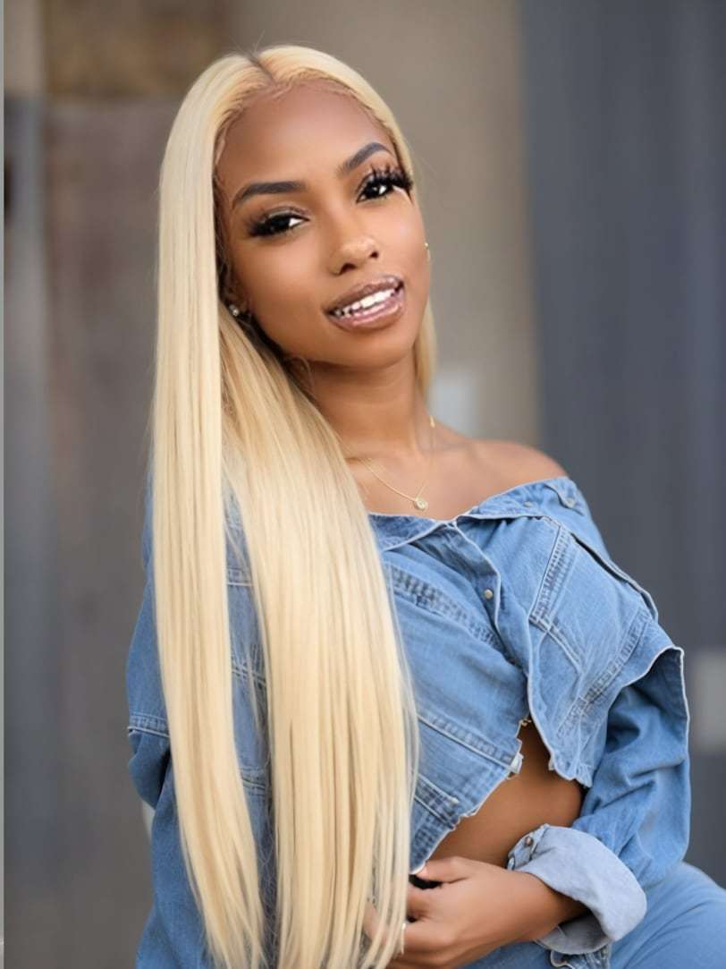 Onime 613 Blonde Color Full Lace Frontal Wig 180% Density Straight 100% Human Hair Wig