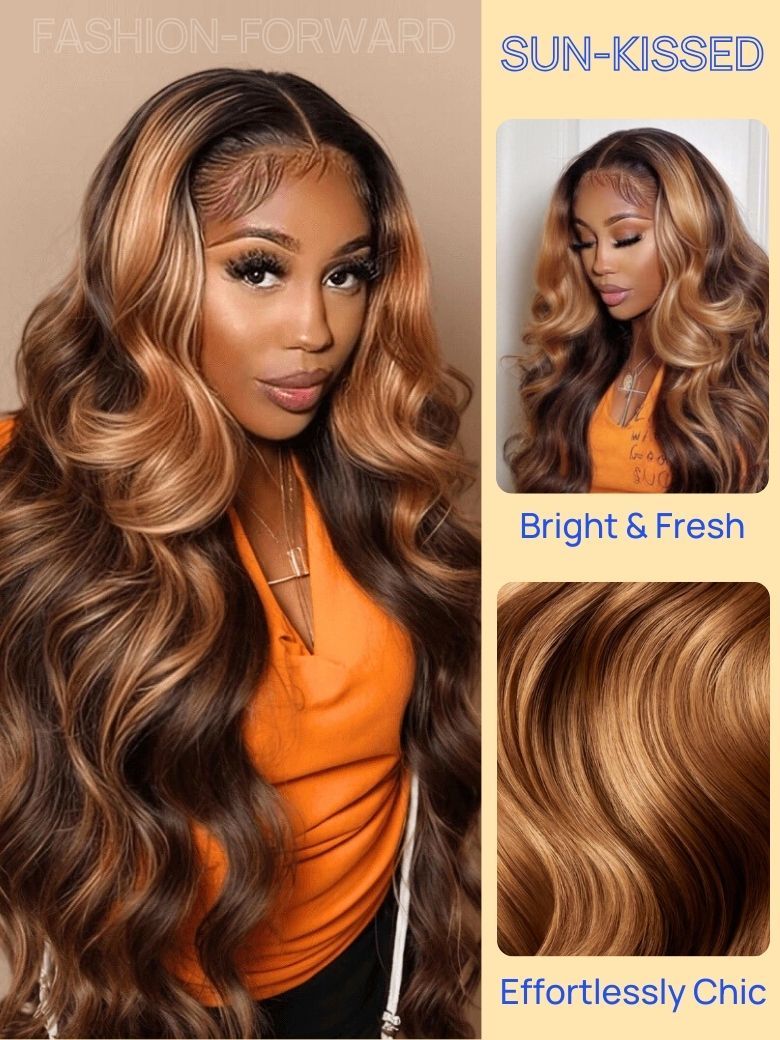 Onime Bye Bye Knots Wig 2.0™ | Onime 13x4 Invisible Knots Honey Blonde Highlight Body Wave Put and Go Wig