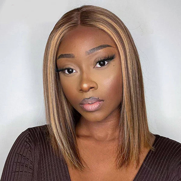 Onime Wear Go Glueless Wigs 4/27 Highlight Color Straight Hair Bob Wigs Pre Cut 4x6 Lace