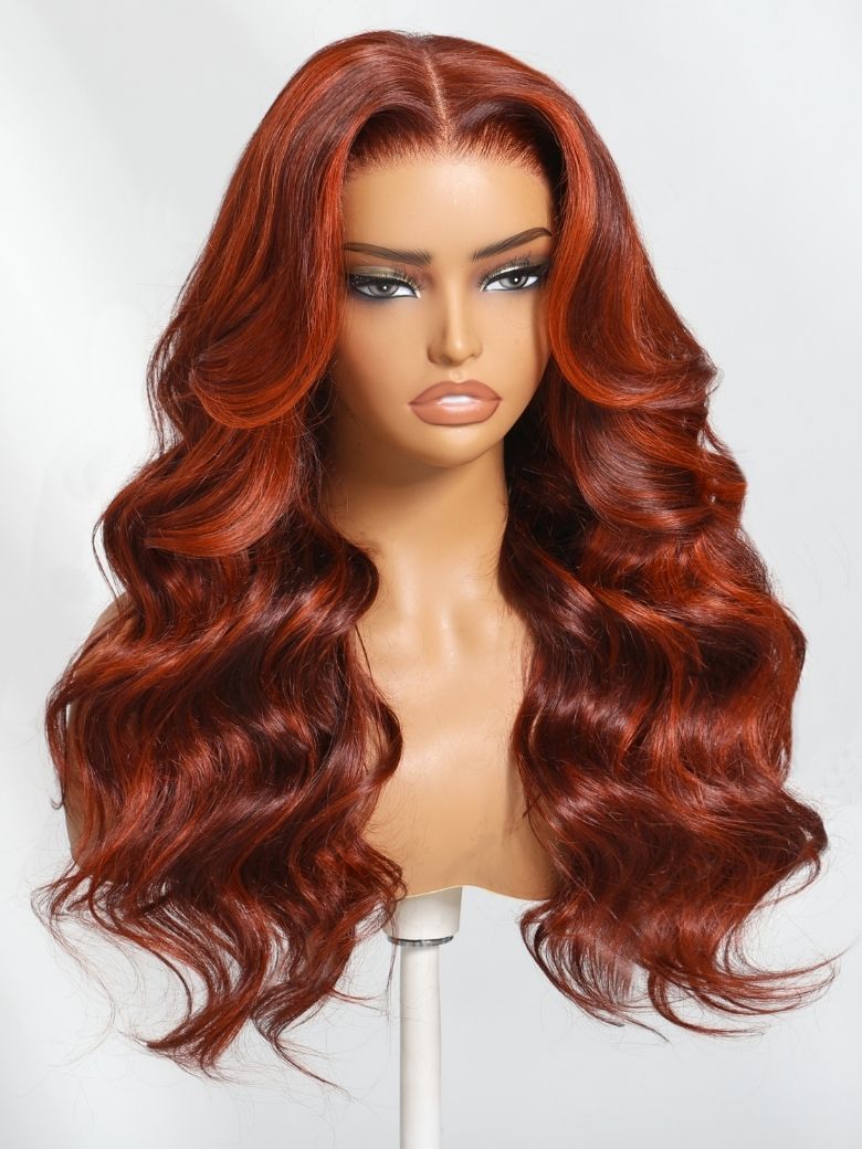 Onime 13x4 Loose Wave Frontal Wig Deep Mahogany with Orangey Highlights Bye Bye Knots Wig