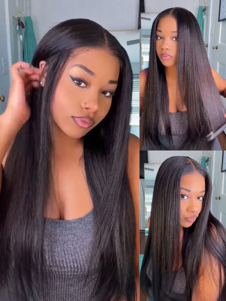 Onime Youtuber's Same Yaki Straight 7x7 And 5x5 Bye Bye Knots Put On and Go Glueless Lace Wig Light Kinky Straight