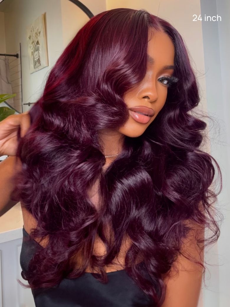 Onime13x4 Burgundy Plum Layer Cut Straight Lace Frontal Wig Pre-everything Invisible Knots Put on and Go Wig