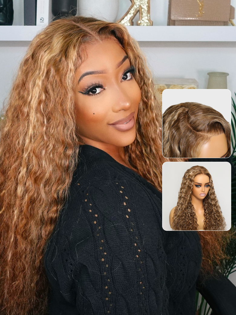 Onime Bye Bye Knots Wig 2.0™| Onime 13x4 Honey Blonde Water Wave Pre Bleached Put on and Go Highlight Lace Wig