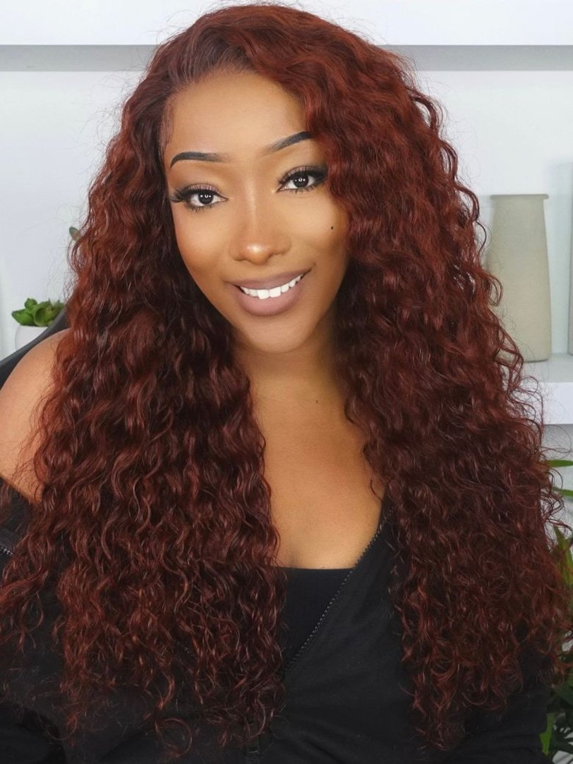 Onime Pre everything Wig 2.0™_ Onime 13x4 Lace Reddish Brown Water Wave Real Ear to Ear Lace Put on and Go Frontal Wig