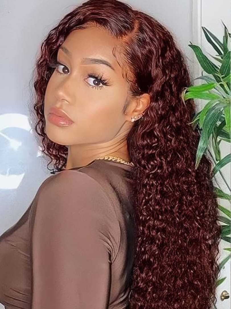 Onime Jerry Curly Reddish Brown Lace Wig 5x5 Bye Bye Knots Put On and Go Human Hair Wigs