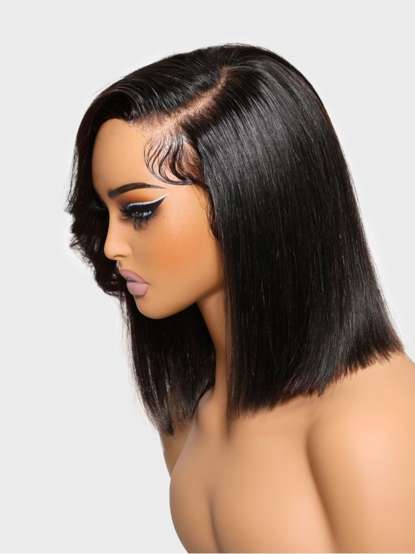 Onime 4x4 Pre-cut Lace Closure Bob Wig Side Part 12inch Pre-bleached Invisible Konts Put On and Go Human Hair Wig