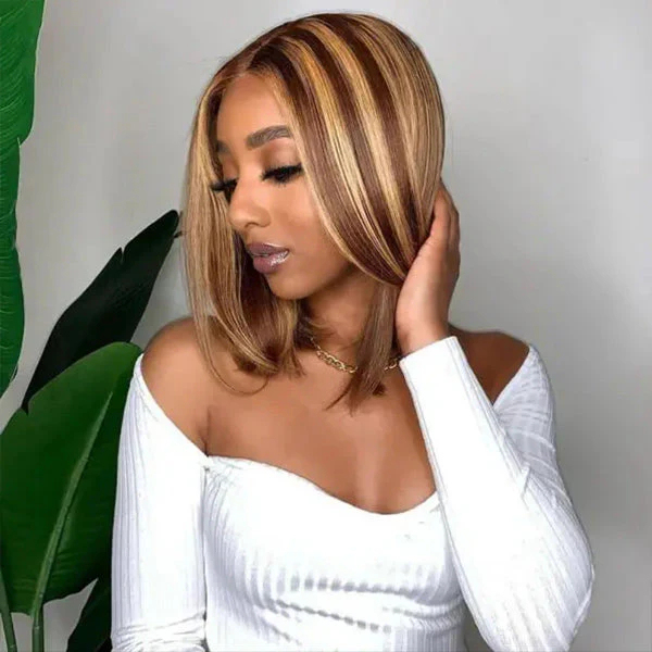 Onime Wear Go Glueless Wigs 4/27 Highlight Color Straight Hair Bob Wigs Pre Cut 4x6 Lace
