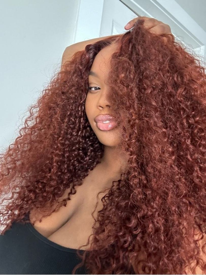 Onime Jerry Curly Reddish Brown Lace Wig 5x5 Bye Bye Knots Put On and Go Human Hair Wigs