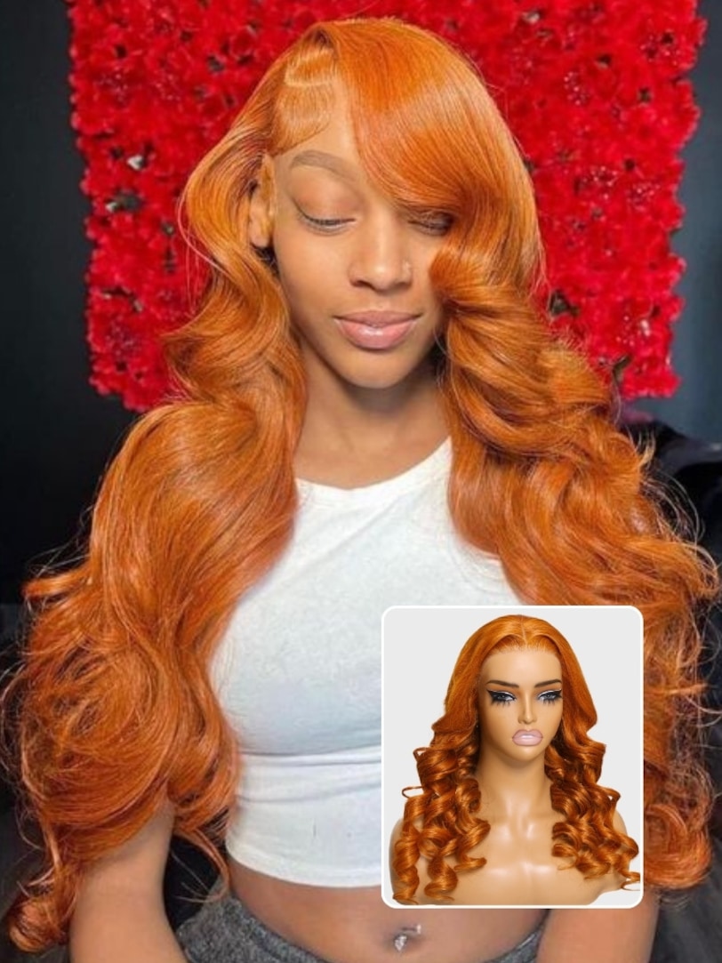Onime Pre Everything Wig 2.0™ _ 13x4 Lace Front Orange Ginger Colored Body Wave Put on and Go Transparent Wig